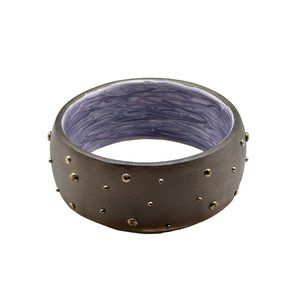 Frosted Lucite Bracelet Studded Bangle Wide Rigid Satin with Raised Gold Dots